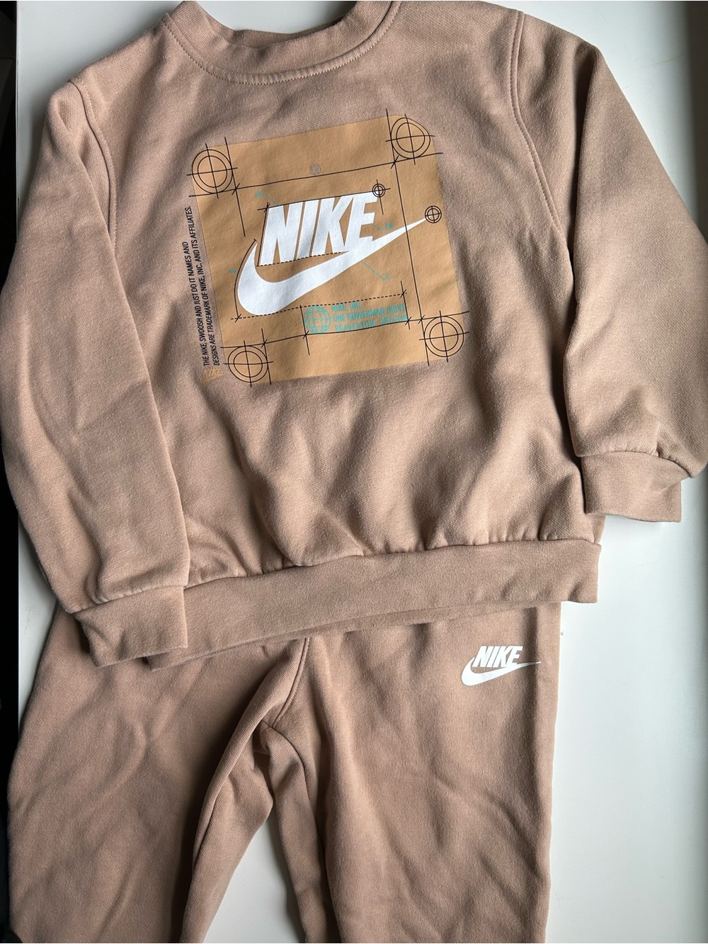 Nike Kids Tan Fleece Sweatshirt & Joggers Set with White Logo